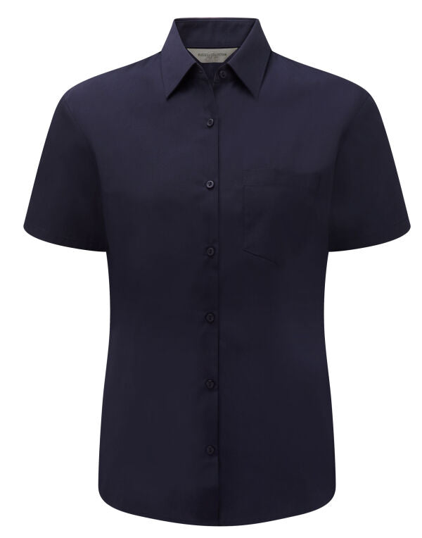 Russell Collection Ladies' Short Sleeve Classic Polycotton Poplin Shirt