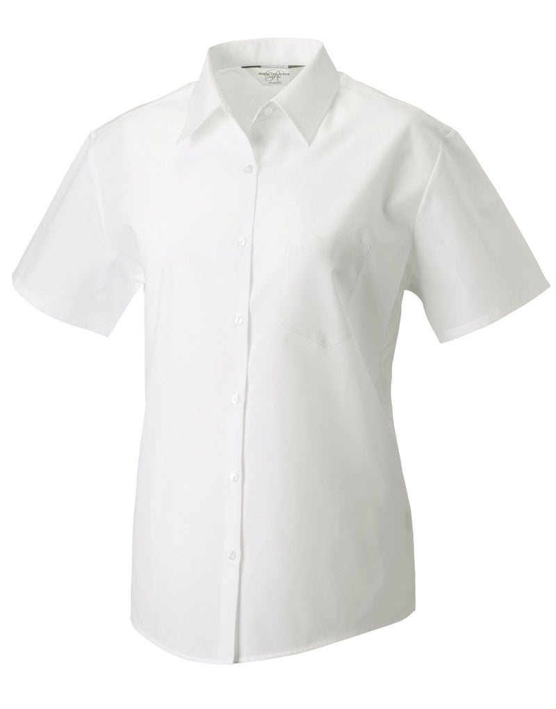 Russell Collection Ladies' Short Sleeve Classic Polycotton Poplin Shirt - White