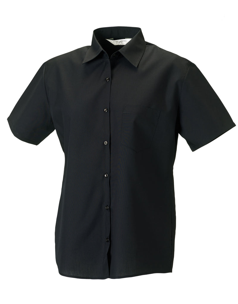 Russell Collection Ladies' Short Sleeve Classic Polycotton Poplin Shirt - Black