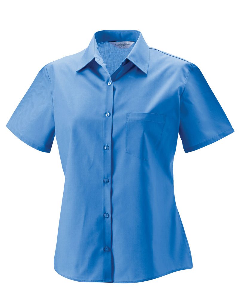 Russell Collection Ladies' Short Sleeve Classic Polycotton Poplin Shirt - Corporate Blue