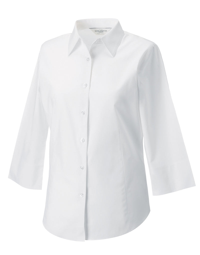 Russell Collection Ladies' 3/4 Sleeve Fitted Stretch Shirt - White