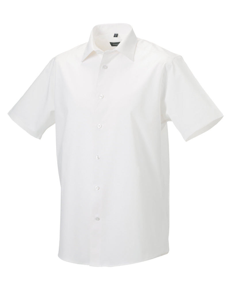 Russell Collection Men'S Short Sleeve Fitted Stretch Shirt - White