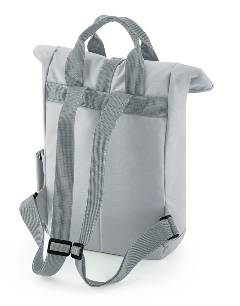 A grey junior fashion backpack with colorful zippers.