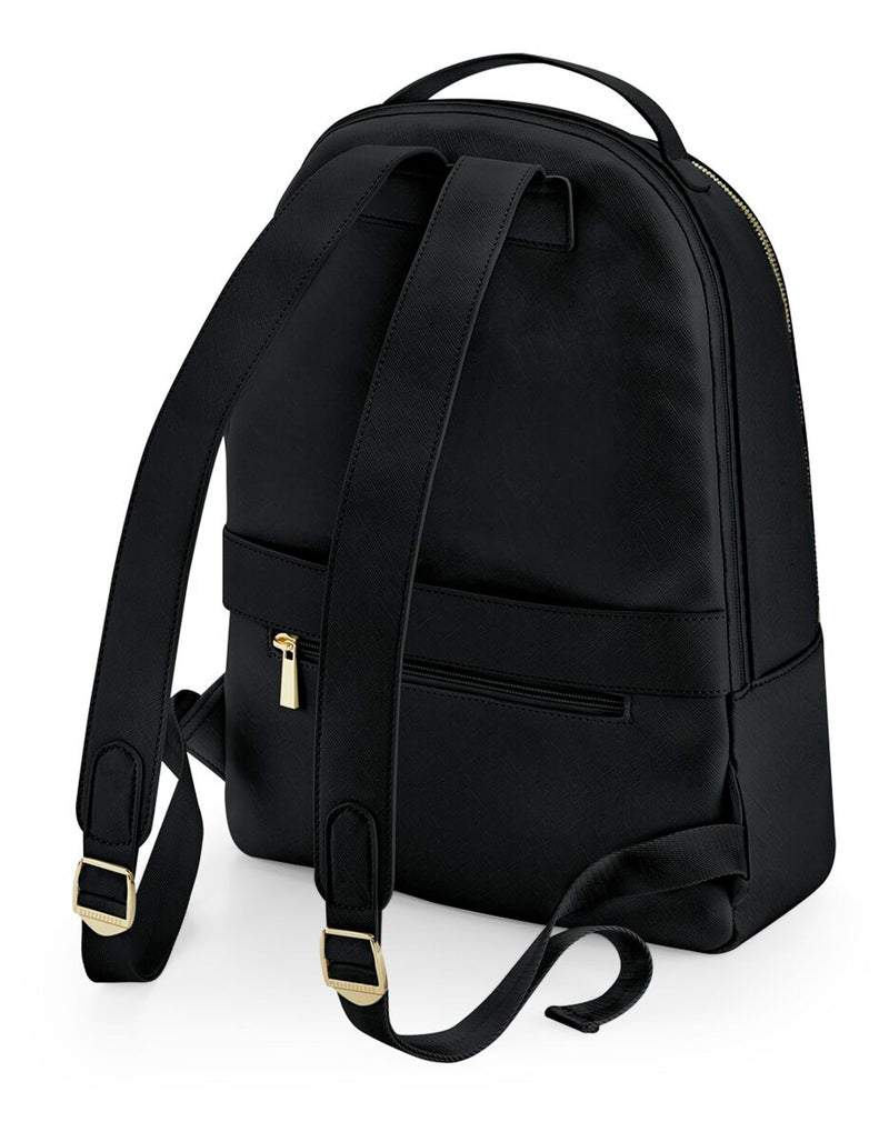 Soft pink Bagbase boutique backpack with high-shine gold zippers.