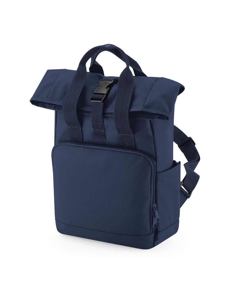 A navy blue junior fashion backpack with contrasting zippers.