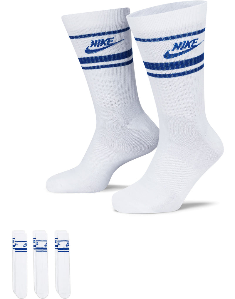 Nike Golf Nike Sportswear Everyday Essential Crew Socks 3Pr - White/Royal Blue