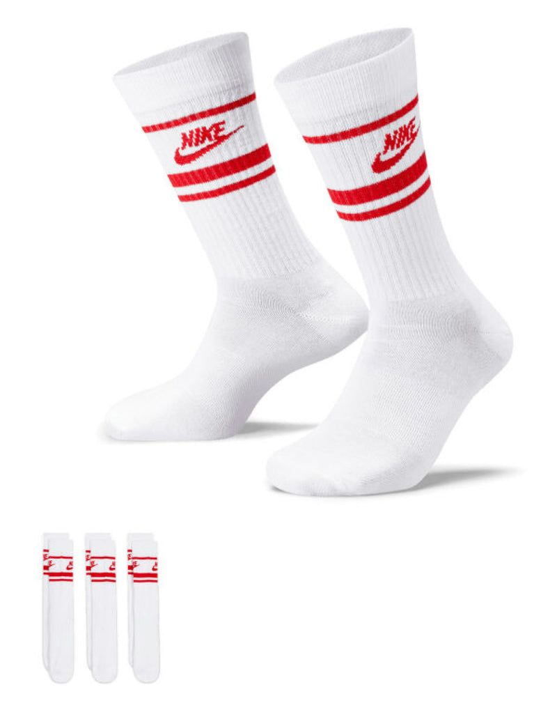 Nike Golf Nike Sportswear Everyday Essential Crew Socks 3Pr - White/Red