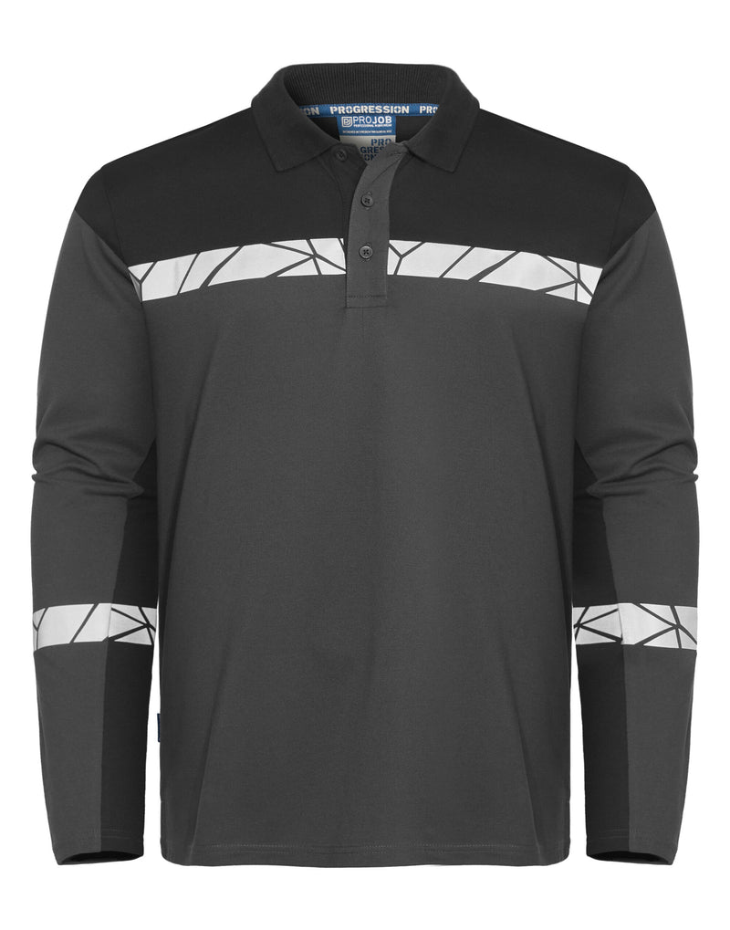 Pro-Job Progression 7004 Long Sleeve Pique Polo - Grey/Black