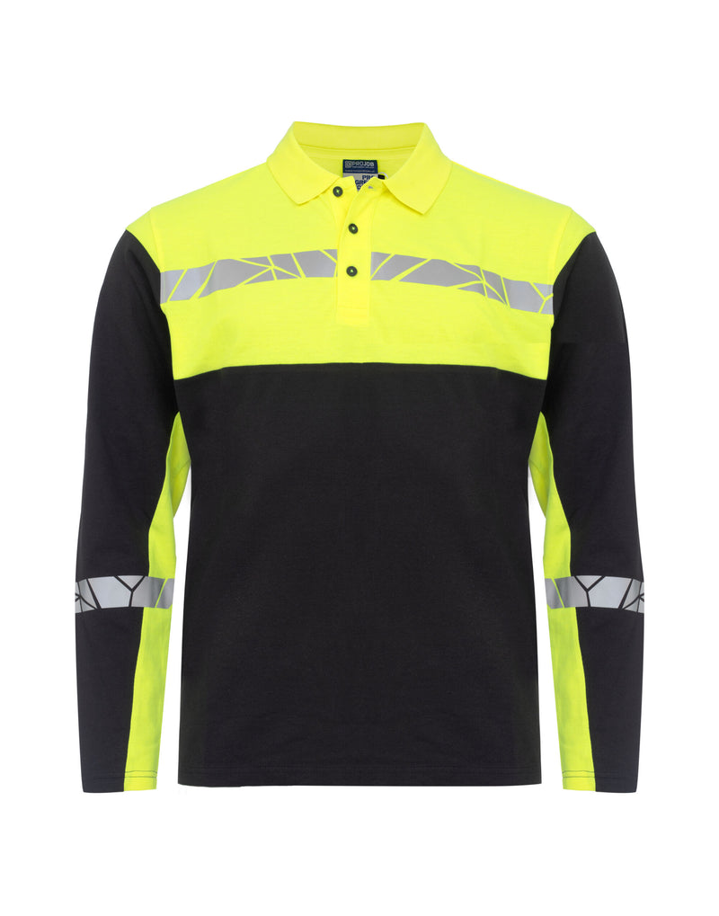 Pro-Job Progression 7004 Long Sleeve Pique Polo - Black/Yellow