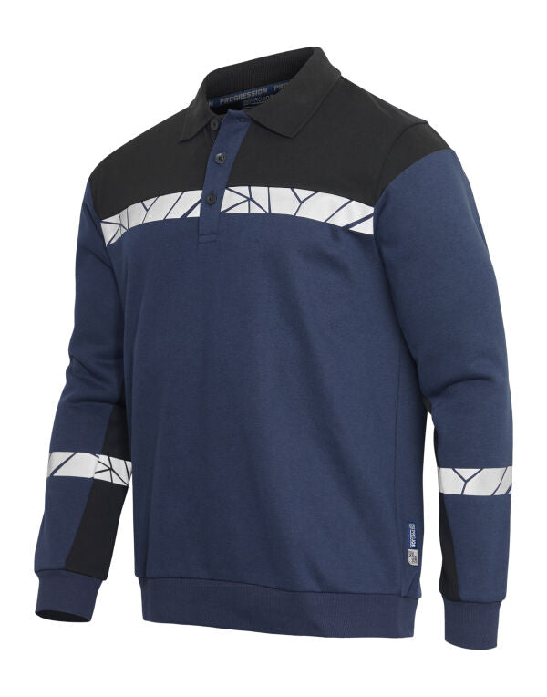 Pro-Job Progression 7100 Long Sleeve Polo Sweatshirt - Navy/Black