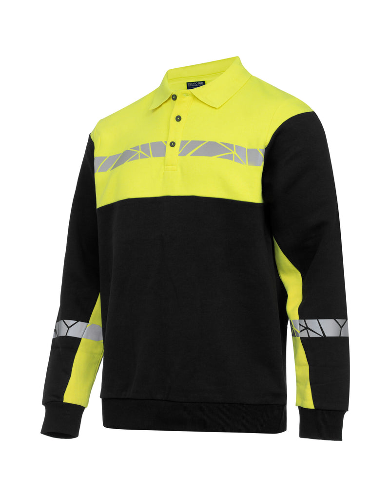 Pro-Job Progression 7100 Long Sleeve Polo Sweatshirt - Black/Yellow