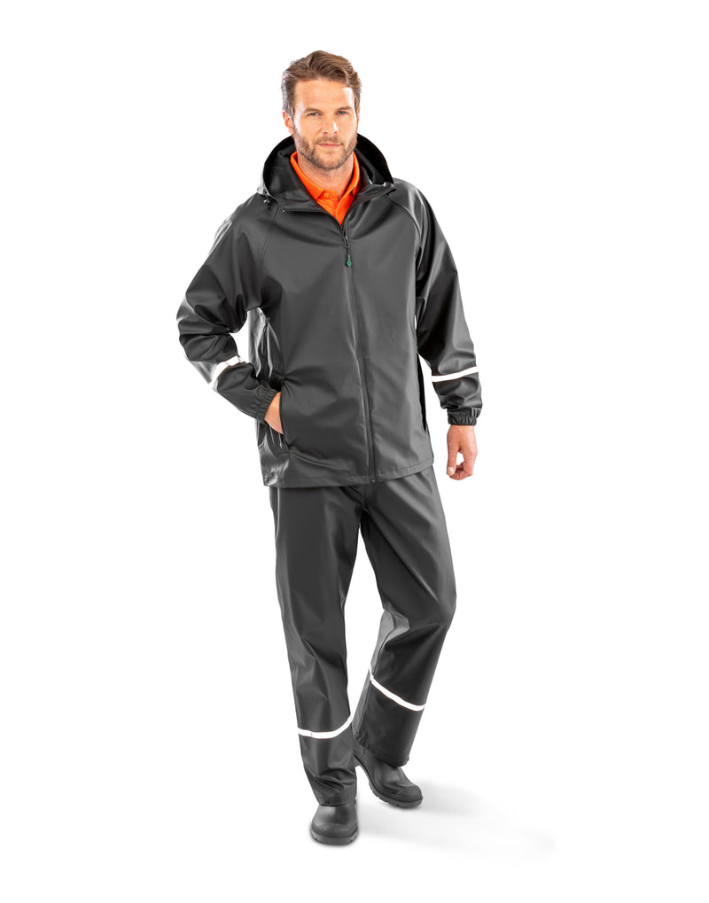 Result Recycled Prism Pu Waterproof Jacket With Reflective Bands And Recycled Backing - Black