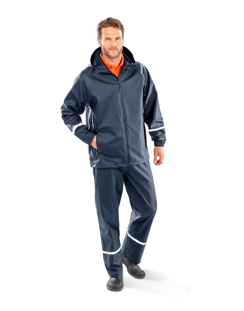 Result Recycled Prism Pu Waterproof Jacket With Reflective Bands And Recycled Backing - Navy