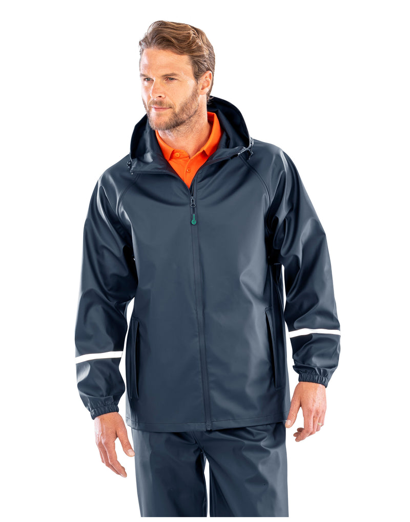 Result Recycled Prism Pu Waterproof Jacket With Reflective Bands And Recycled Backing - Navy