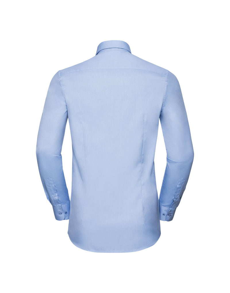 Russell Collection Men'S Long Sleeve Tailored Contrast Herringbone Shirt - Light Blue/Mid Blue/Bright Navy