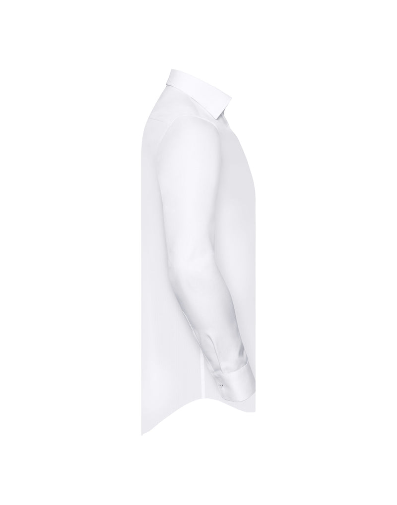 Russell Collection Men'S Long Sleeve Tailored Contrast Herringbone Shirt - White/Silver/Convoy Grey