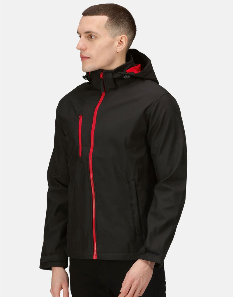 Regatta Professional TRA701 Venturer 3 Layer Hooded Softshell - Black/Red