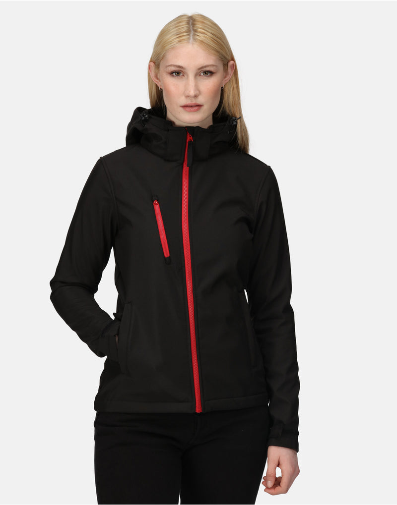 Regatta Professional TRA702 Women'S Venturer Hooded Softshell - Black/Red