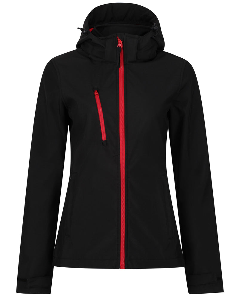 Regatta Professional TRA702 Women'S Venturer Hooded Softshell - Black/Red