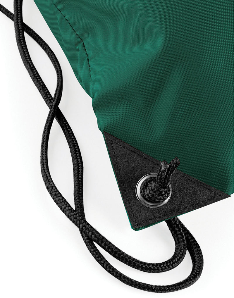 Back view of a forest green Bagbase Premium Gymsac.