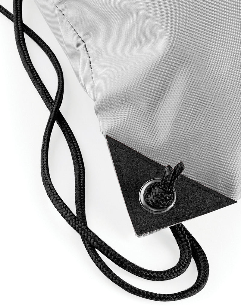 Side profile of the grey mini recycled backpack.
