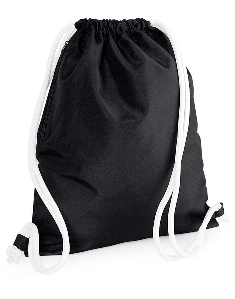 Front view of a bright black Bagbase Icon Gymsac against a white background.