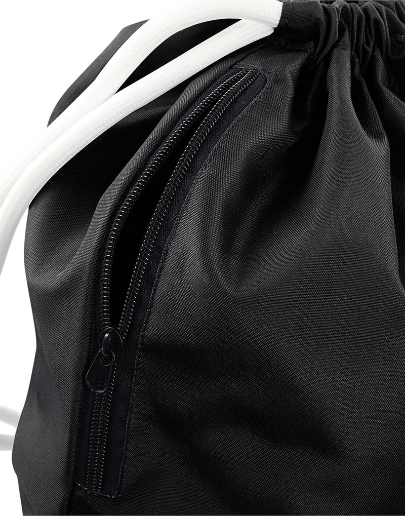 A sky black Bagbase Icon Gymsac laid flat to showcase its full dimensions.