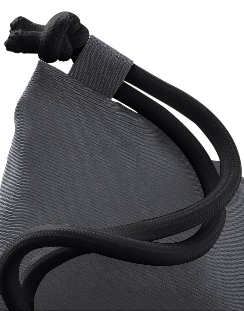 A mustard grey Bagbase Icon Gymsac from a three-quarter view.