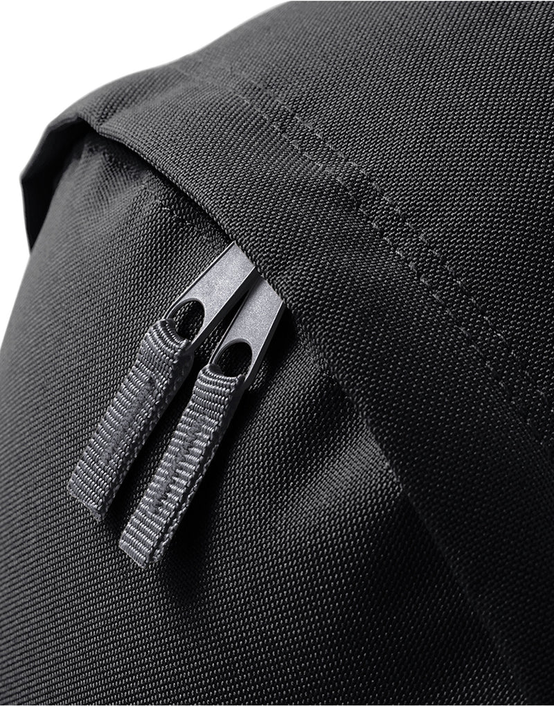 A black junior backpack with dark black accents.