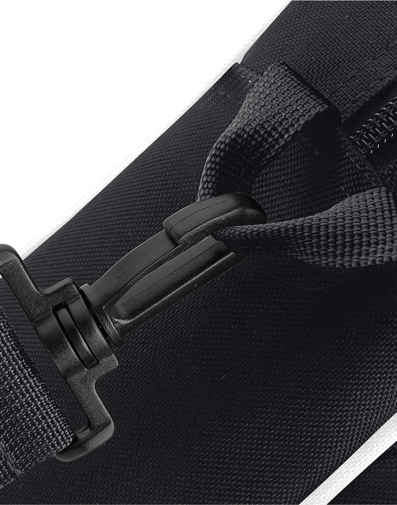 The padded laptop sleeve inside a navy campus backpack.