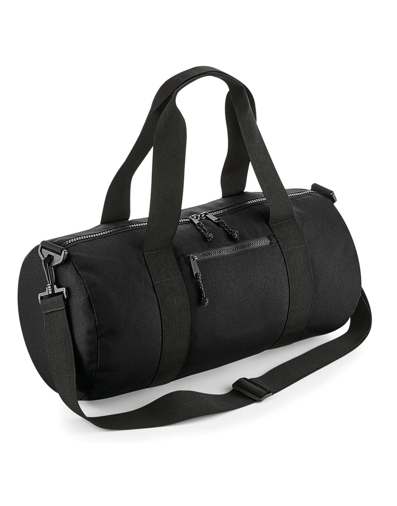 Bolso cilíndrico reciclado Bagbase en negro - Vista frontal.