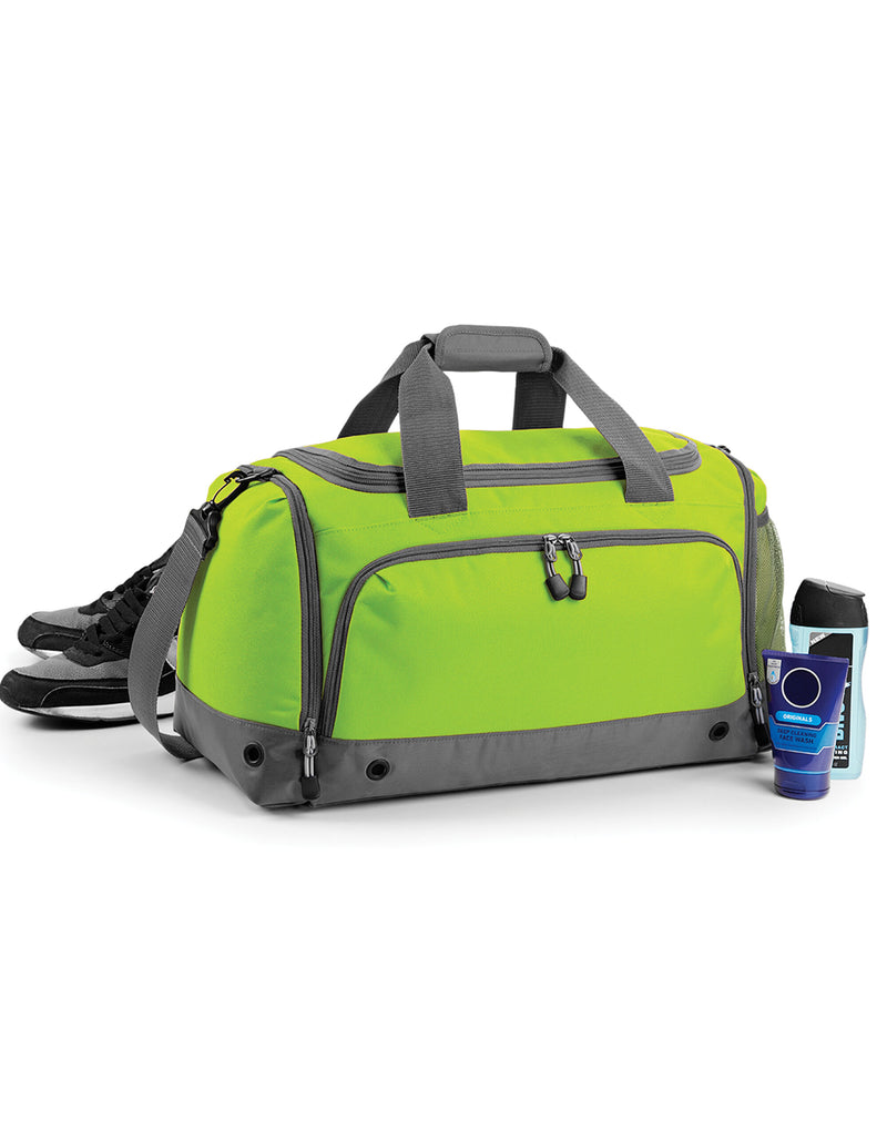 Black Bagbase Athleisure Holdall shown straight on, highlighting its balanced and practical design.