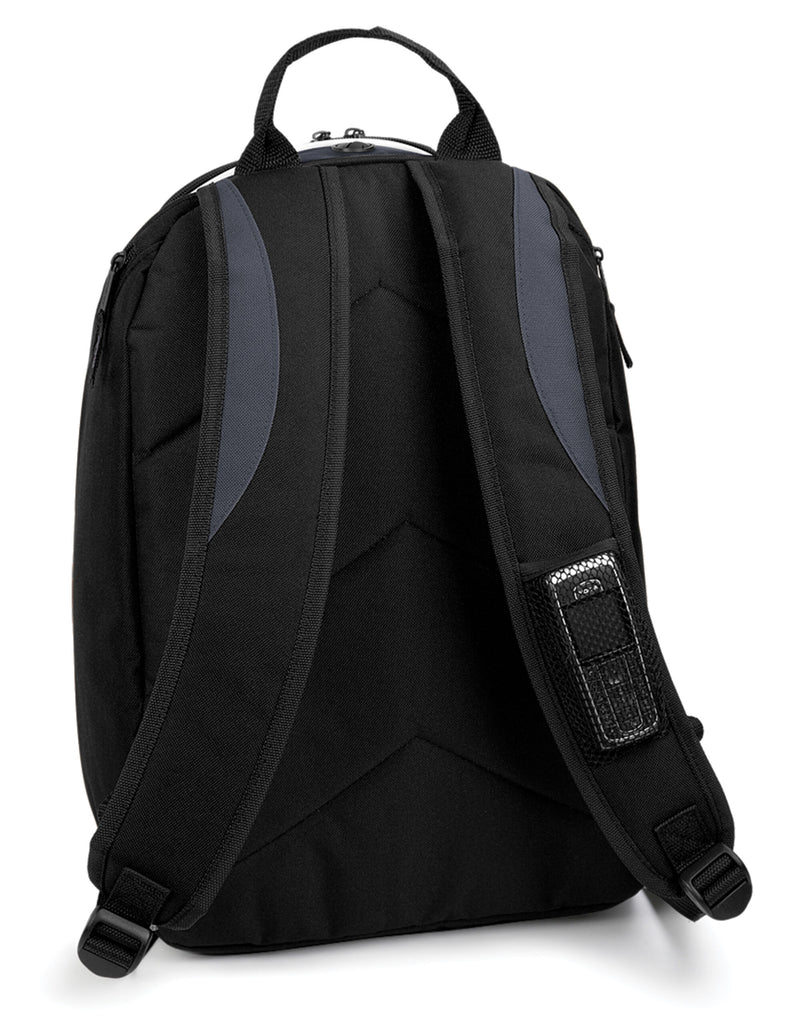 A crisp white Bagbase Teamwear Backpack with black accents, offering a clean and modern look.