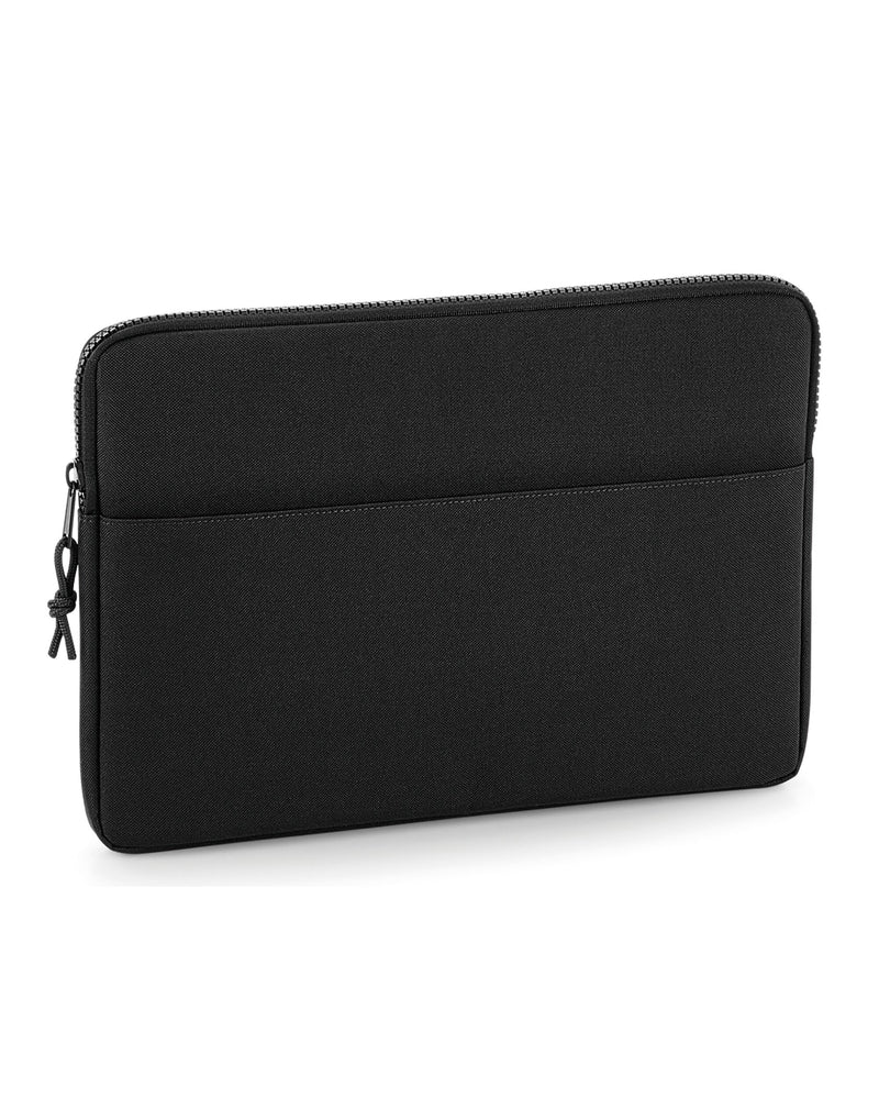 Front view of the black Bagbase Essential 13" Laptop Case, featuring a padded, zippered compartment.