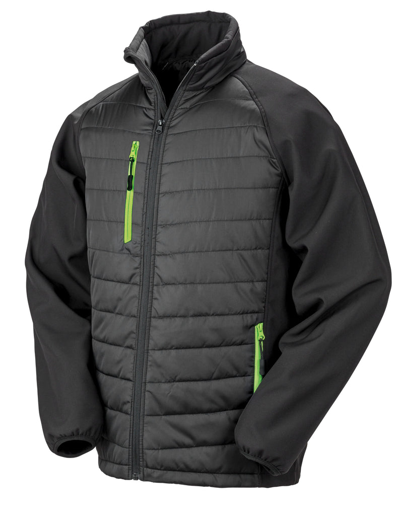 Result Recycled Compass Padded Softshell Jacket - Black/Lime Green