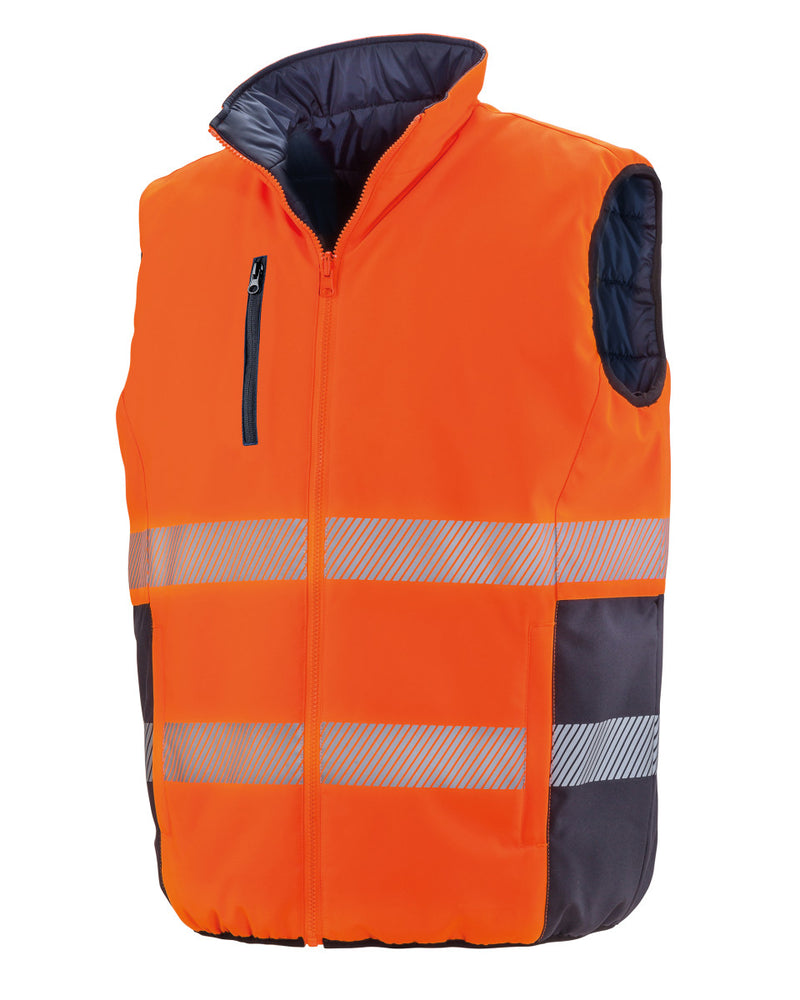 Result Safeguard Reversible Soft Padded Safety Gilet - Fluorescent Orange/Navy