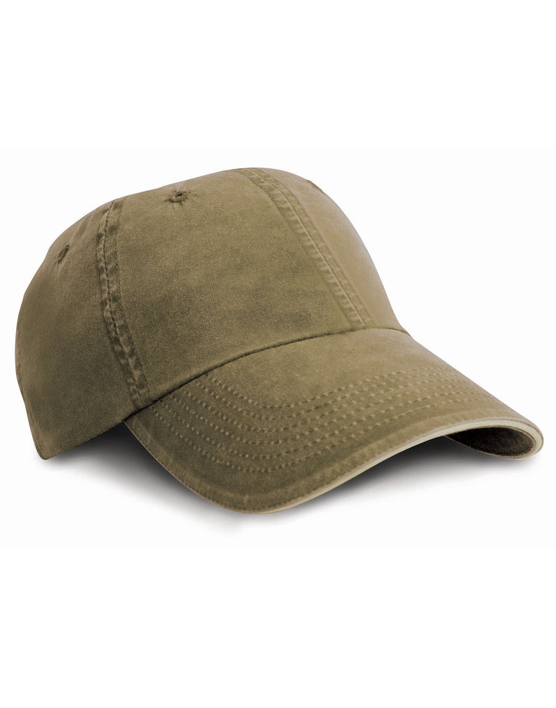 Result Headwear Washed Fine Line Cotton Cap With Sandwich Peak - Olive/Stone