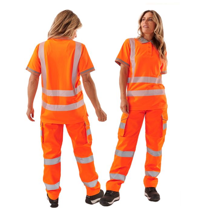 Supertouch Ladies Savannah hi-vis yellow polo shirt on a model.