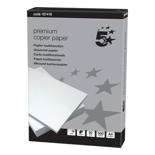 5 Star Premium Copier Paper A4 90gsm White Ream-wrapped – (Pack of 2500)