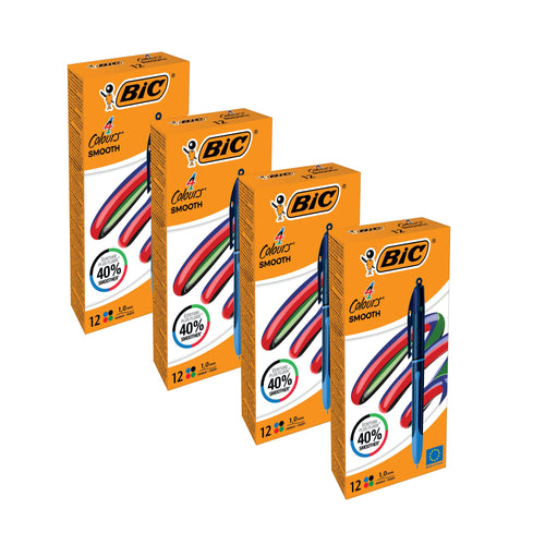 BIC 4 Colour Pro Ballpoint Pen Black Barrel Medium 4 For 3 – (Pack of 12)