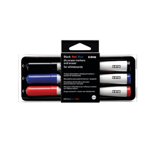 Bi-office Magnetic Pen Holder With Eraser And 3 Drywipe Markers Aa0106