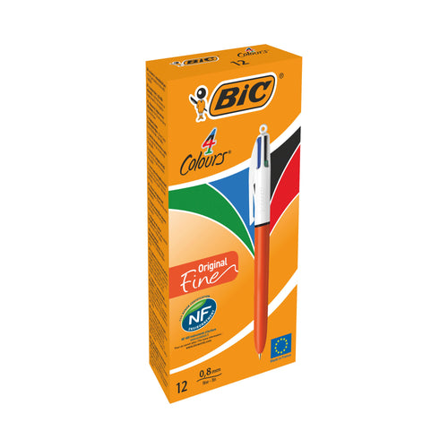 BIC 4 Colours Ballpoint Pen Orange Barrel Fine – (Pack of 12)