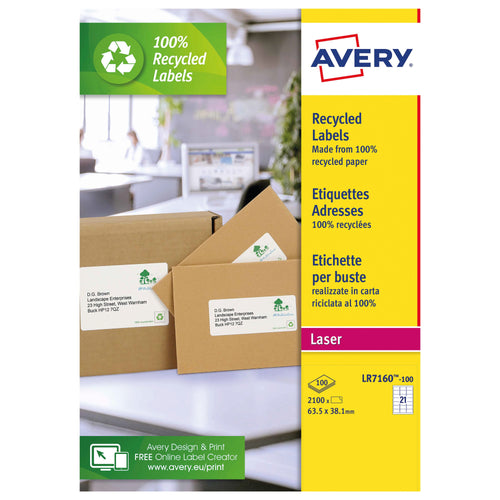 Avery Laser Label Recycled 21 Per Sheet White Lr7160-100 – (Pack of 2100)