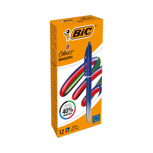 BIC 4 Colours Pro Ballpoint Pen Blue Barrel Medium – (Pack of 12)