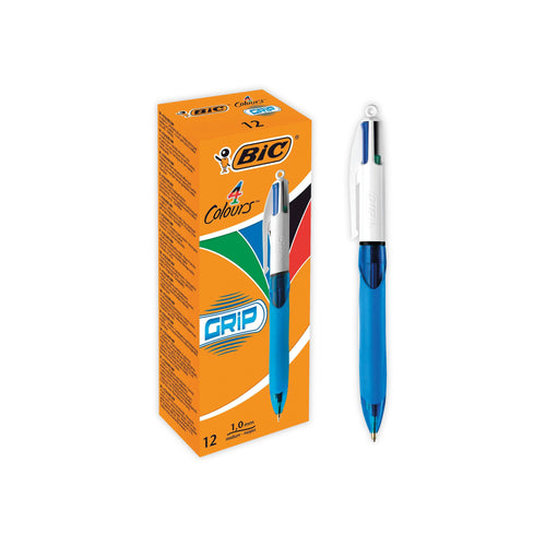 BIC 4 Colours Comfort Grip Retractable Ballpoint Pen – (Pack of 12)