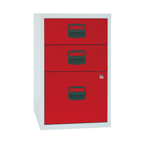 Bisley 3 Drawer Home Filing Cabinet A4 413x400x672mm Grey/red Pfa3-8794