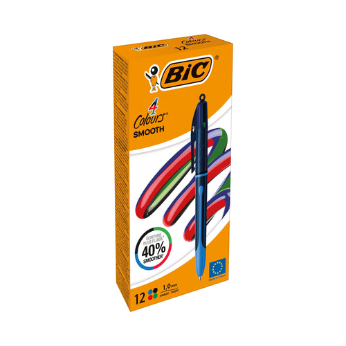 BIC 4 Colours Pro Ballpoint Pen Black Barrel Medium – (Pack of 12)
