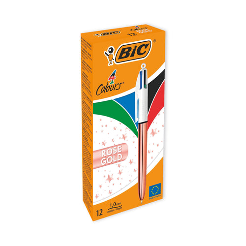 BIC 4 Colours Retractable Ballpoint Pen Rose Gold – (Pack of 12)