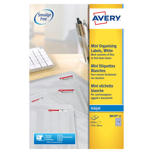 Avery Inkjet Mini Labels 270 Per Sheet White J8659 – (Pack of 6750)