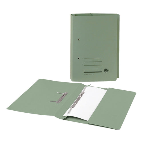 5 Star Office Transfer Spring Pocket File Recycled Mediumweight 285gsm Foolscap Green – (Pack of 25)
